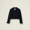 Navy Single-breasted Tweed Jacket | Miu Miu