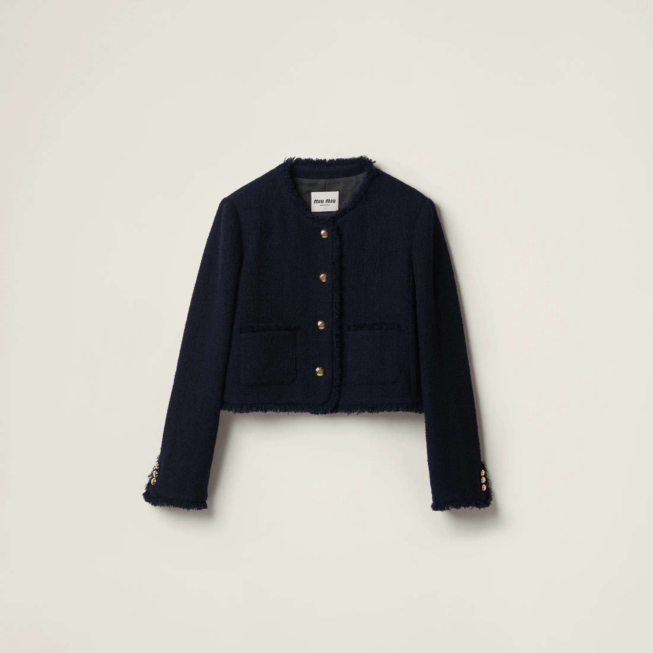 Navy Single-breasted Tweed Jacket | Miu Miu
