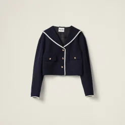 Navy Single-breasted Tweed Jacket | Miu Miu