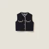 Navy Single-breasted Tweed Vest | Miu Miu