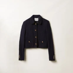 Navy Single-breasted Tweed Jacket | Miu Miu
