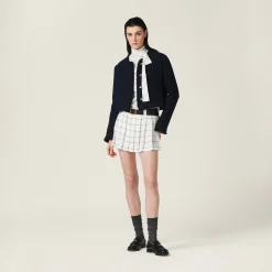 Navy Single-breasted Tweed Jacket | Miu Miu