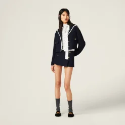 Navy Single-breasted Tweed Jacket | Miu Miu