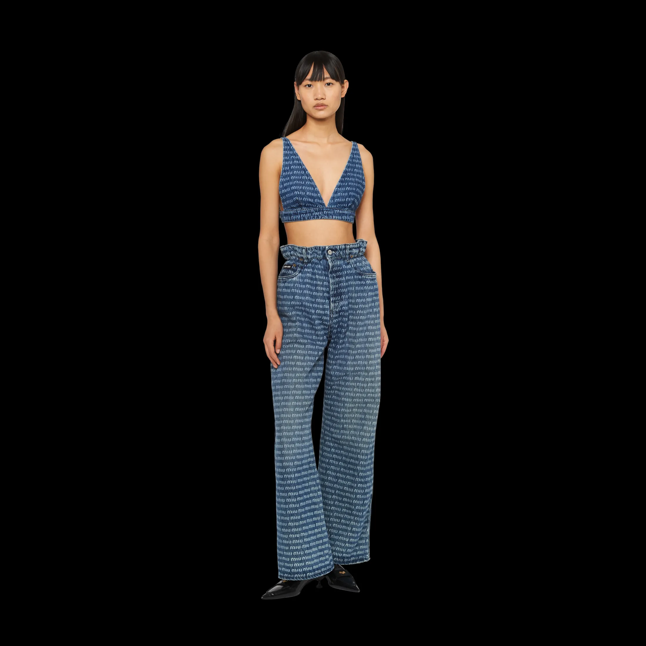 Navy Single-breasted Tweed Top | Miu Miu