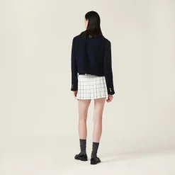 Navy Single-breasted Tweed Jacket | Miu Miu