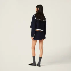 Navy Single-breasted Tweed Jacket | Miu Miu