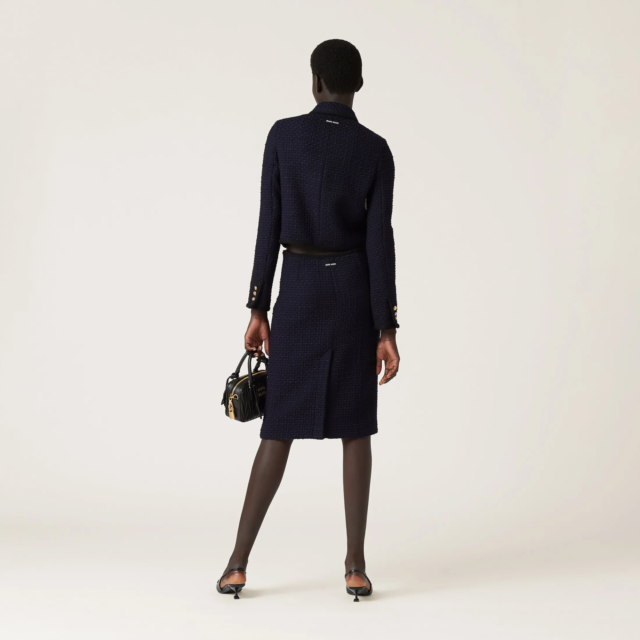 Navy Single-breasted Tweed Jacket | Miu Miu