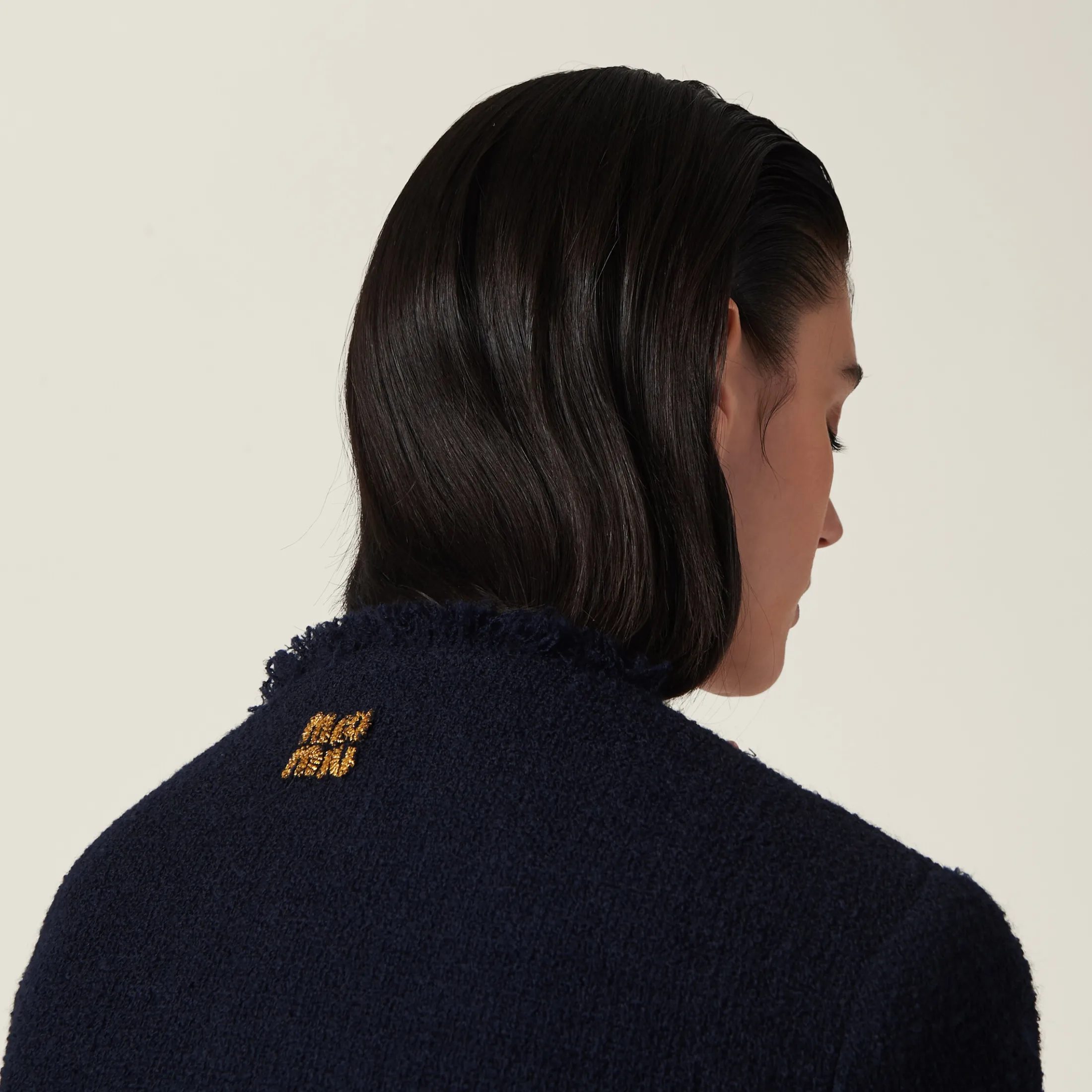 Navy Single-breasted Tweed Jacket | Miu Miu