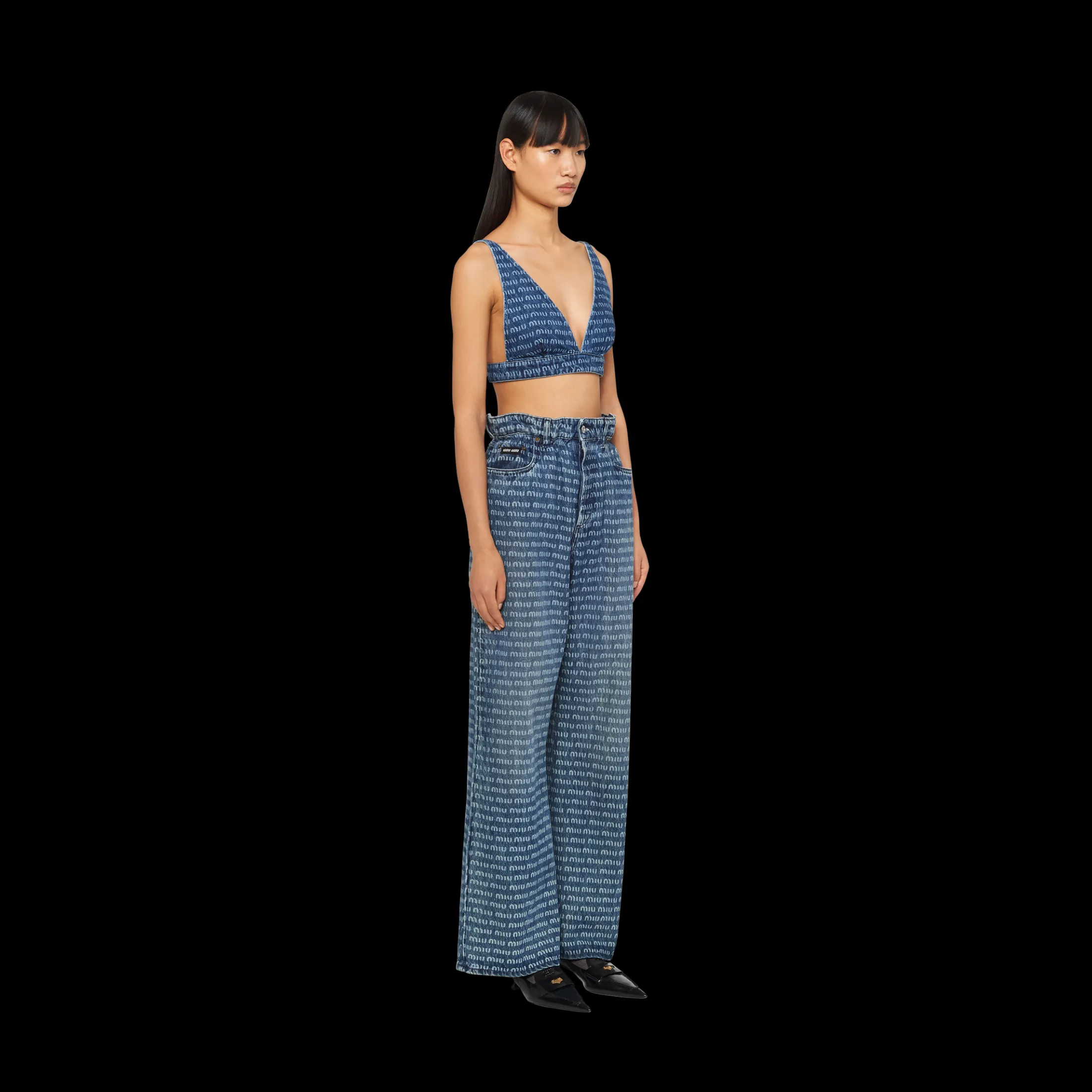 Navy Single-breasted Tweed Top | Miu Miu