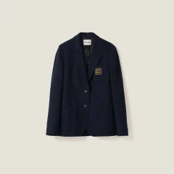 Navy Single-breasted Velour Jacket | Miu Miu