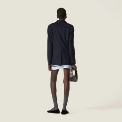 Navy Single-breasted Velour Jacket | Miu Miu