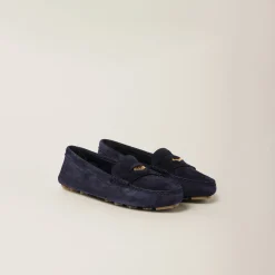 Navy Suede Driving Shoes | Miu Miu