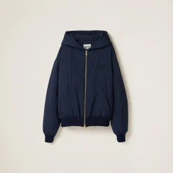 Navy Technical Pongé Blouson Jacket | Miu Miu