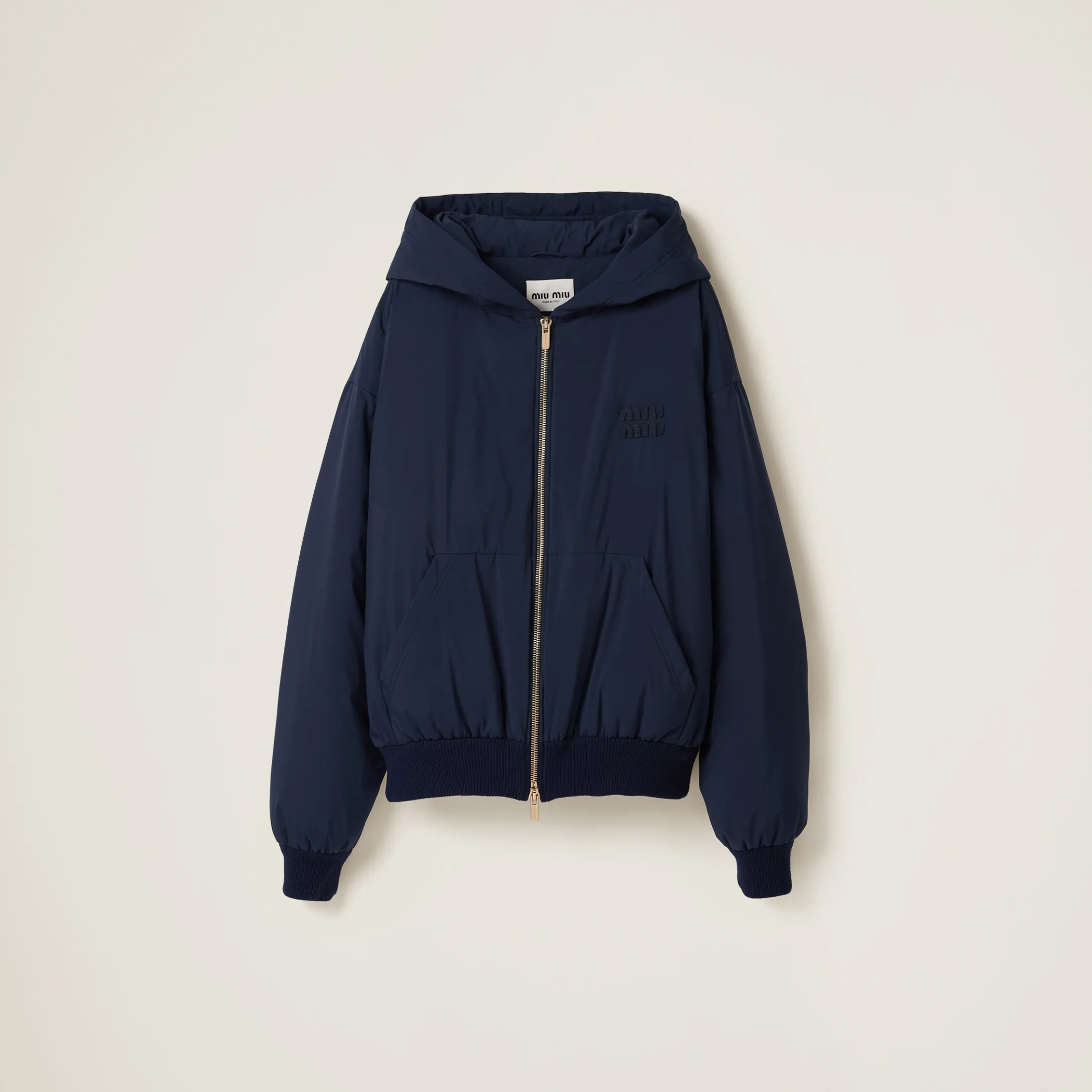 Navy Technical Pongé Blouson Jacket | Miu Miu
