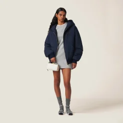 Navy Technical Pongé Blouson Jacket | Miu Miu