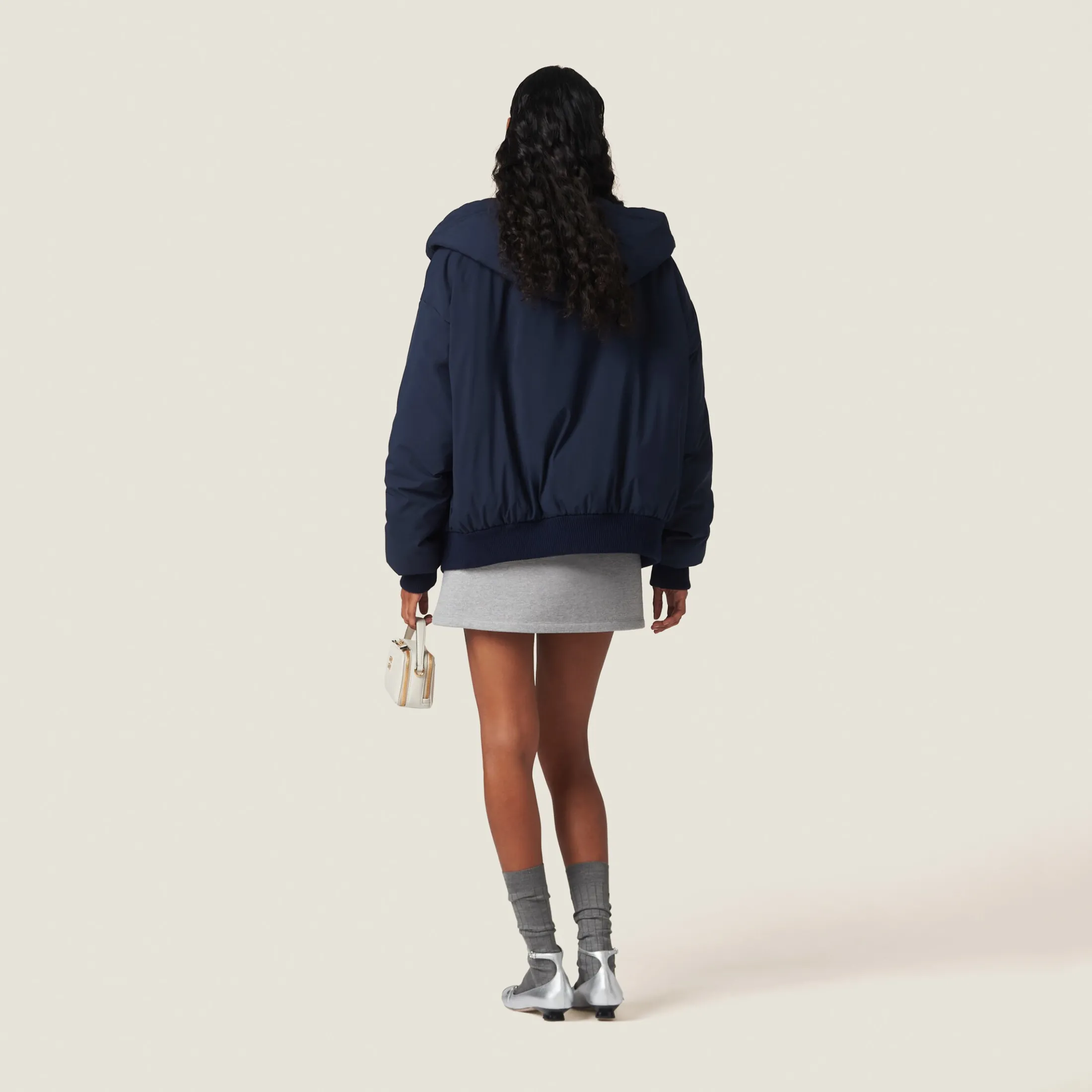 Navy Technical Pongé Blouson Jacket | Miu Miu