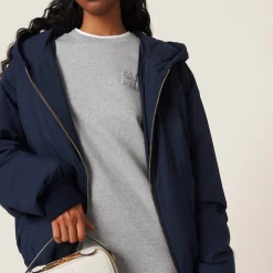 Navy Technical Pongé Blouson Jacket | Miu Miu
