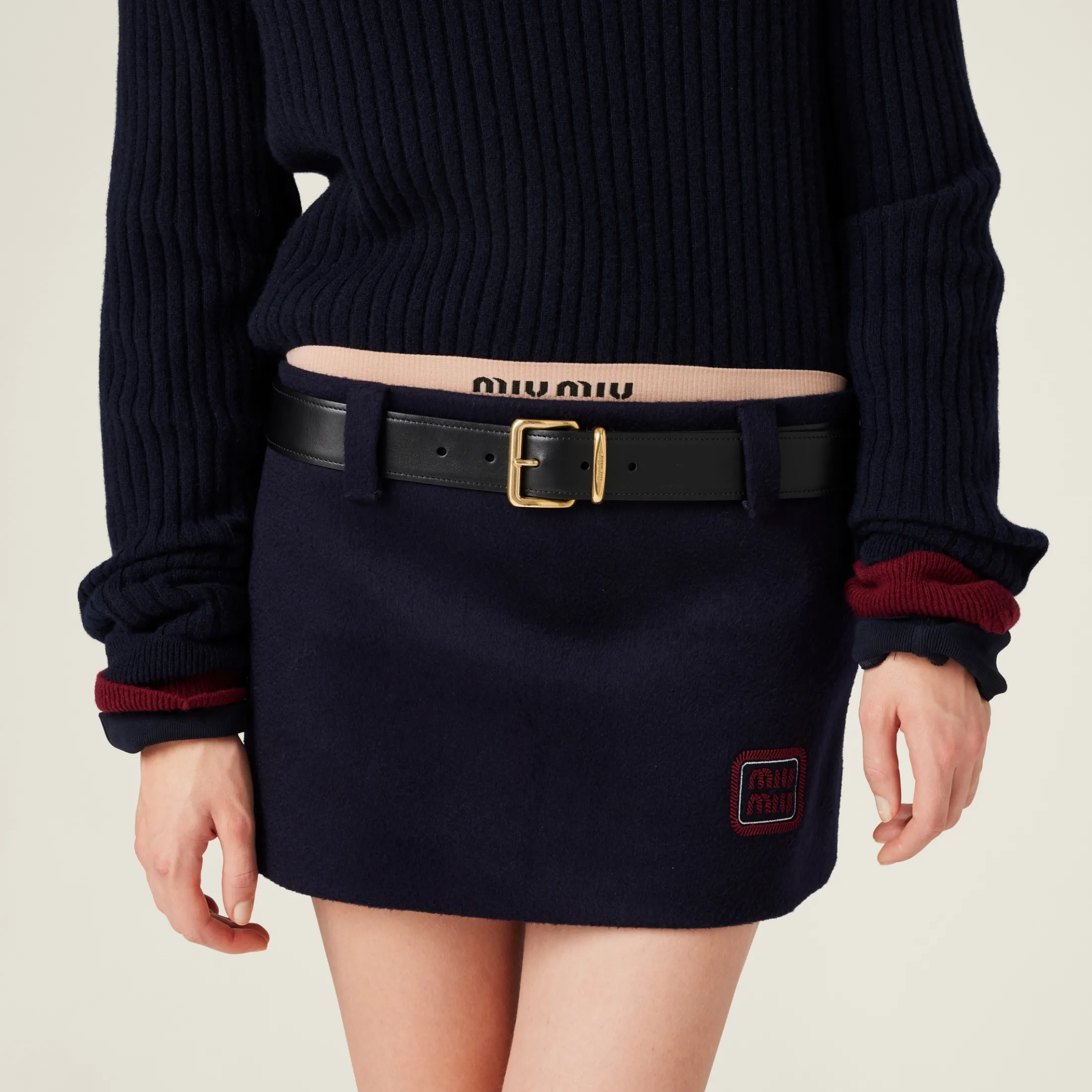 Navy Velour Miniskirt | Miu Miu