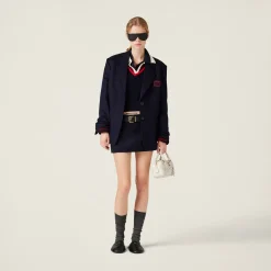 Navy Velour Miniskirt | Miu Miu