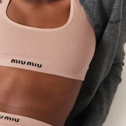 Nude Beige Seamless Racerback Top | Miu Miu