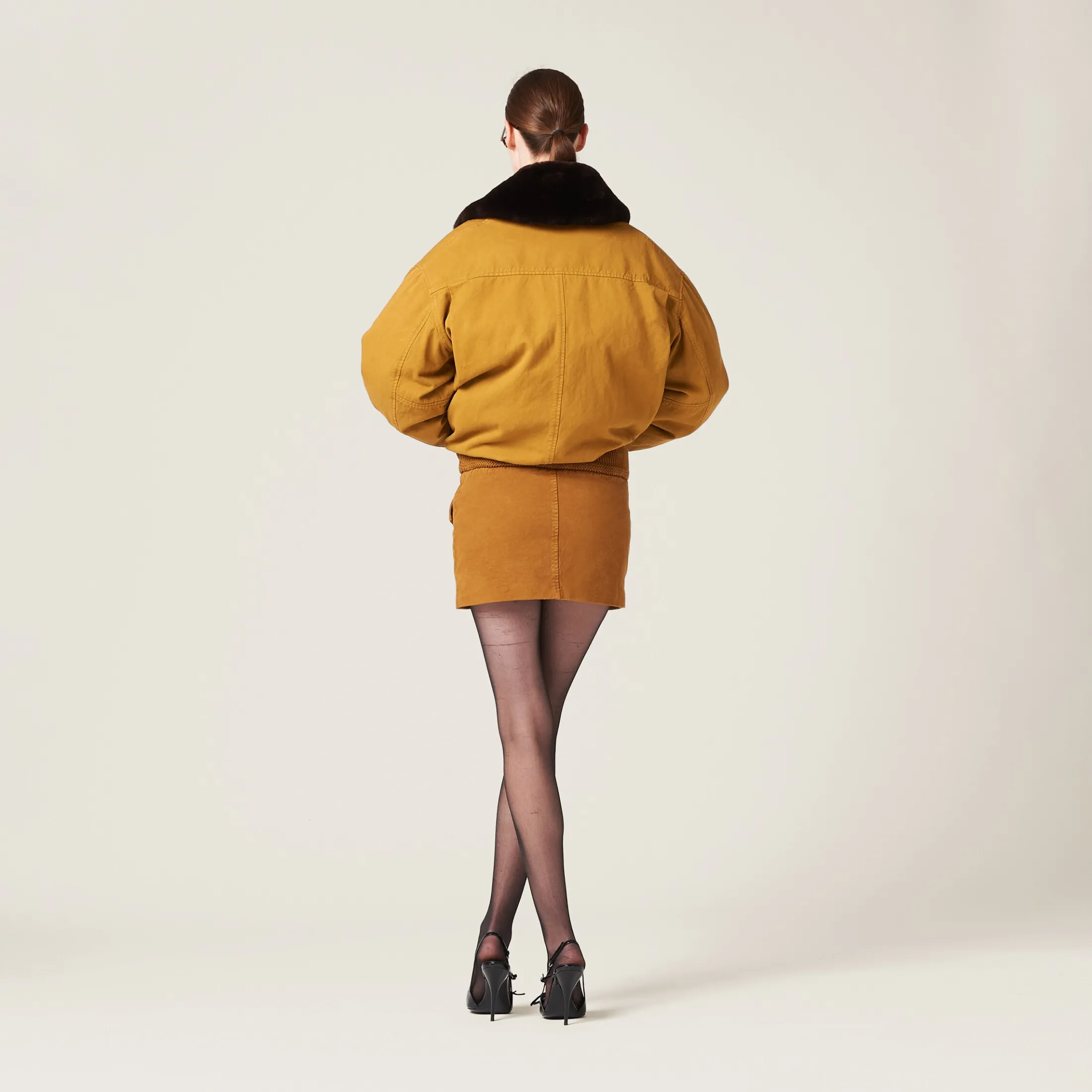 Ochre Garment-dyed Gabardine Miniskirt | Miu Miu