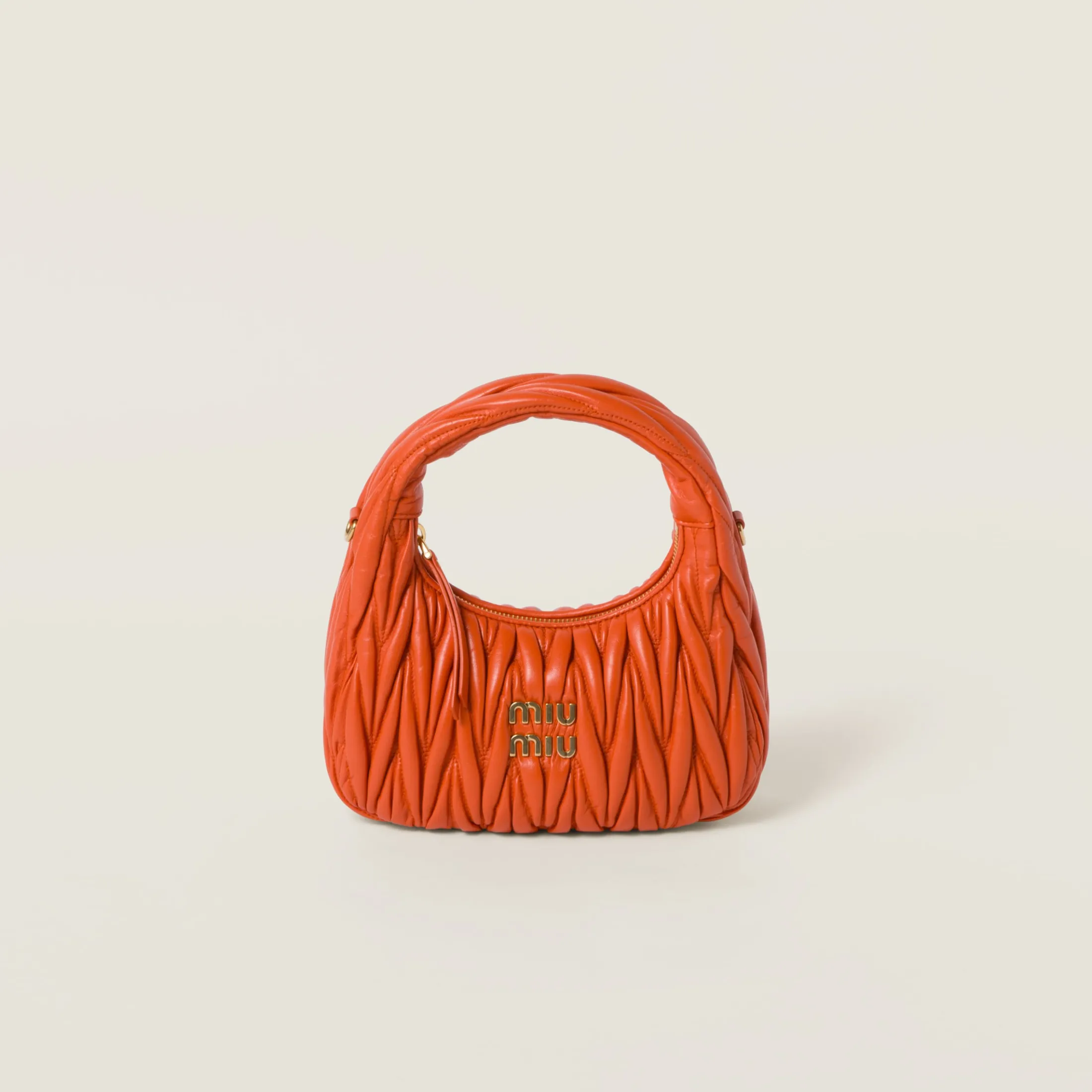 Orange Wander Matelassé Nappa Leather Hobo Bag | Miu Miu