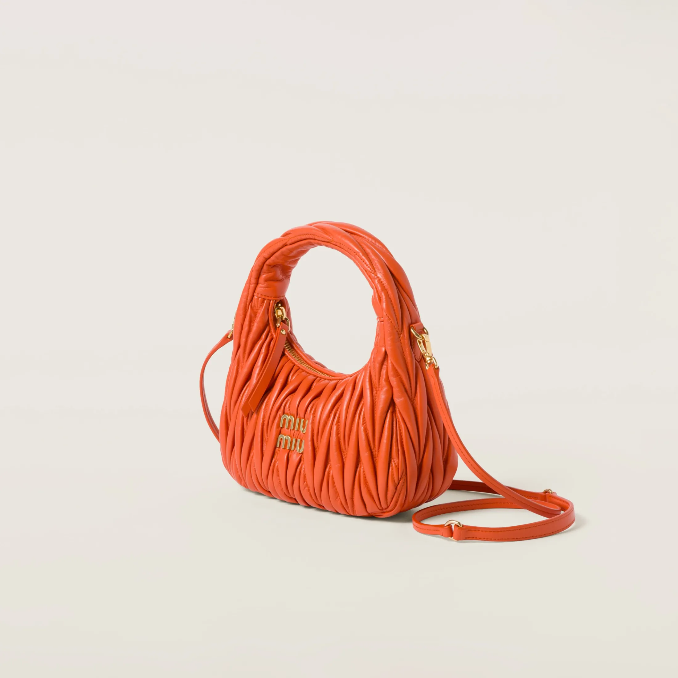 Orange Wander Matelassé Nappa Leather Hobo Bag | Miu Miu