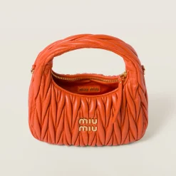 Orange Wander Matelassé Nappa Leather Hobo Bag | Miu Miu