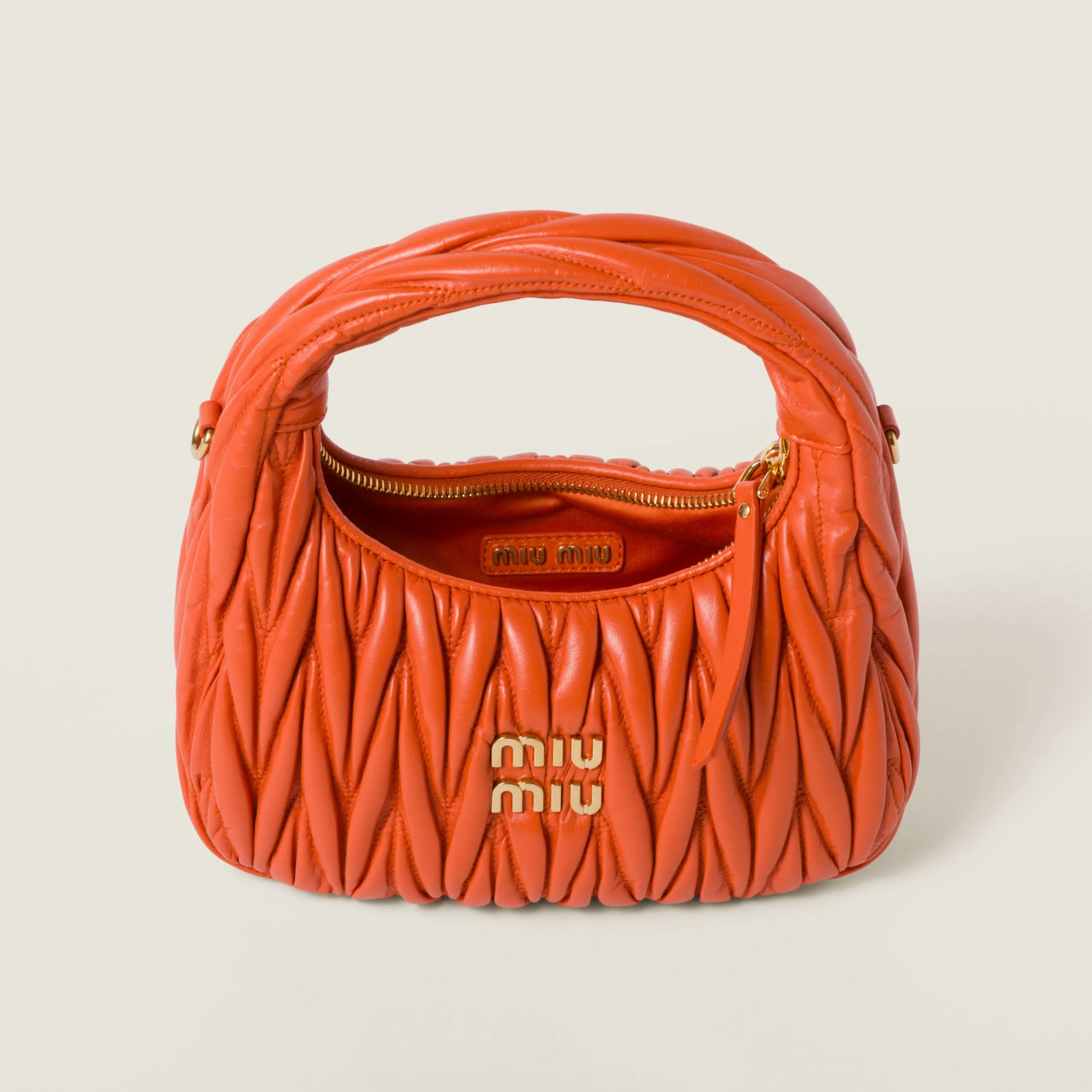 Orange Wander Matelassé Nappa Leather Hobo Bag | Miu Miu