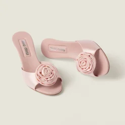 Orchid Pink Satin Slides | Miu Miu