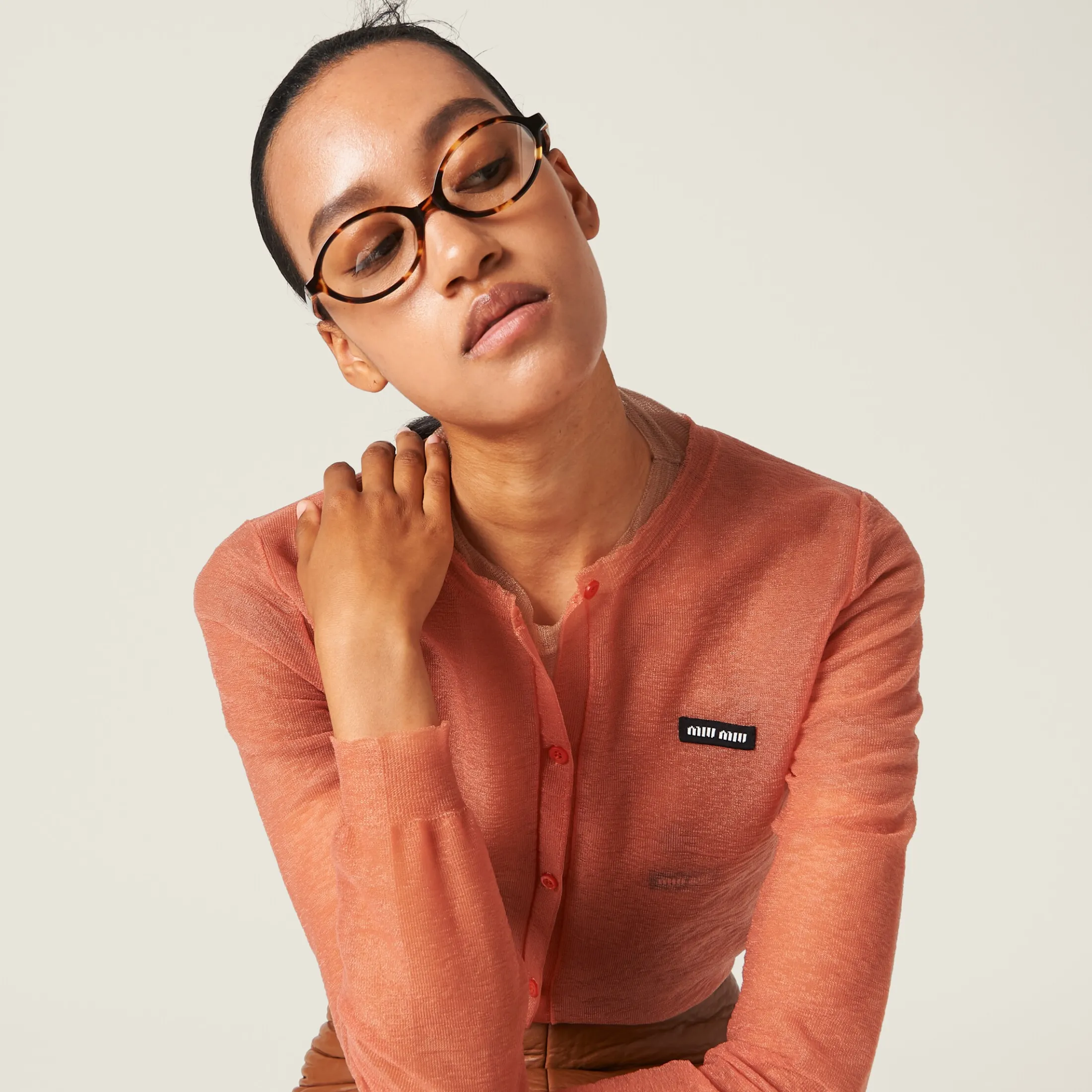 Peach Nylon Cardigan | Miu Miu