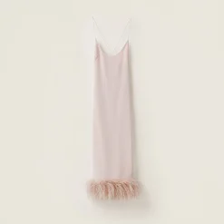 Peach Stretch Cady Dress With Feathers | Miu Miu
