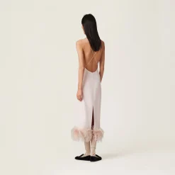Peach Stretch Cady Dress With Feathers | Miu Miu