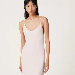 Peach Stretch Cady Dress With Feathers | Miu Miu