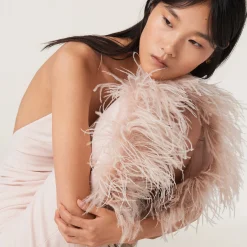 Peach Stretch Cady Dress With Feathers | Miu Miu