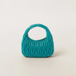 Peacock Blue Wander Matelassé Nappa Leather Hobo Bag | Miu Miu