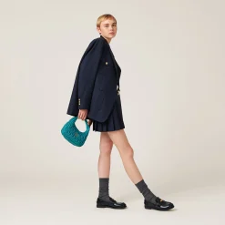 Peacock Blue Wander Matelassé Nappa Leather Hobo Bag | Miu Miu