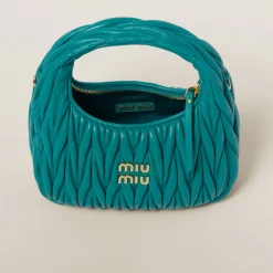Peacock Blue Wander Matelassé Nappa Leather Hobo Bag | Miu Miu