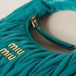 Peacock Blue Wander Matelassé Nappa Leather Hobo Bag | Miu Miu