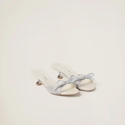 Pearl Gray Satin Sandals With Artificial Crystals | Miu Miu