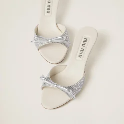 Pearl Gray Satin Sandals With Artificial Crystals | Miu Miu