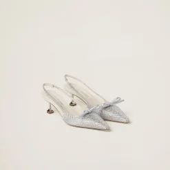 Pearl Gray Satin Slingback Pumps | Miu Miu