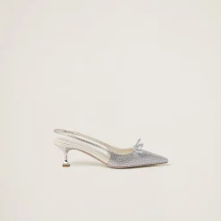 Pearl Gray Satin Slingback Pumps | Miu Miu