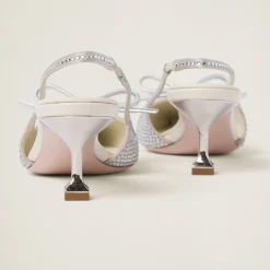 Pearl Gray Satin Slingback Pumps | Miu Miu
