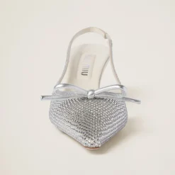Pearl Gray Satin Slingback Pumps | Miu Miu