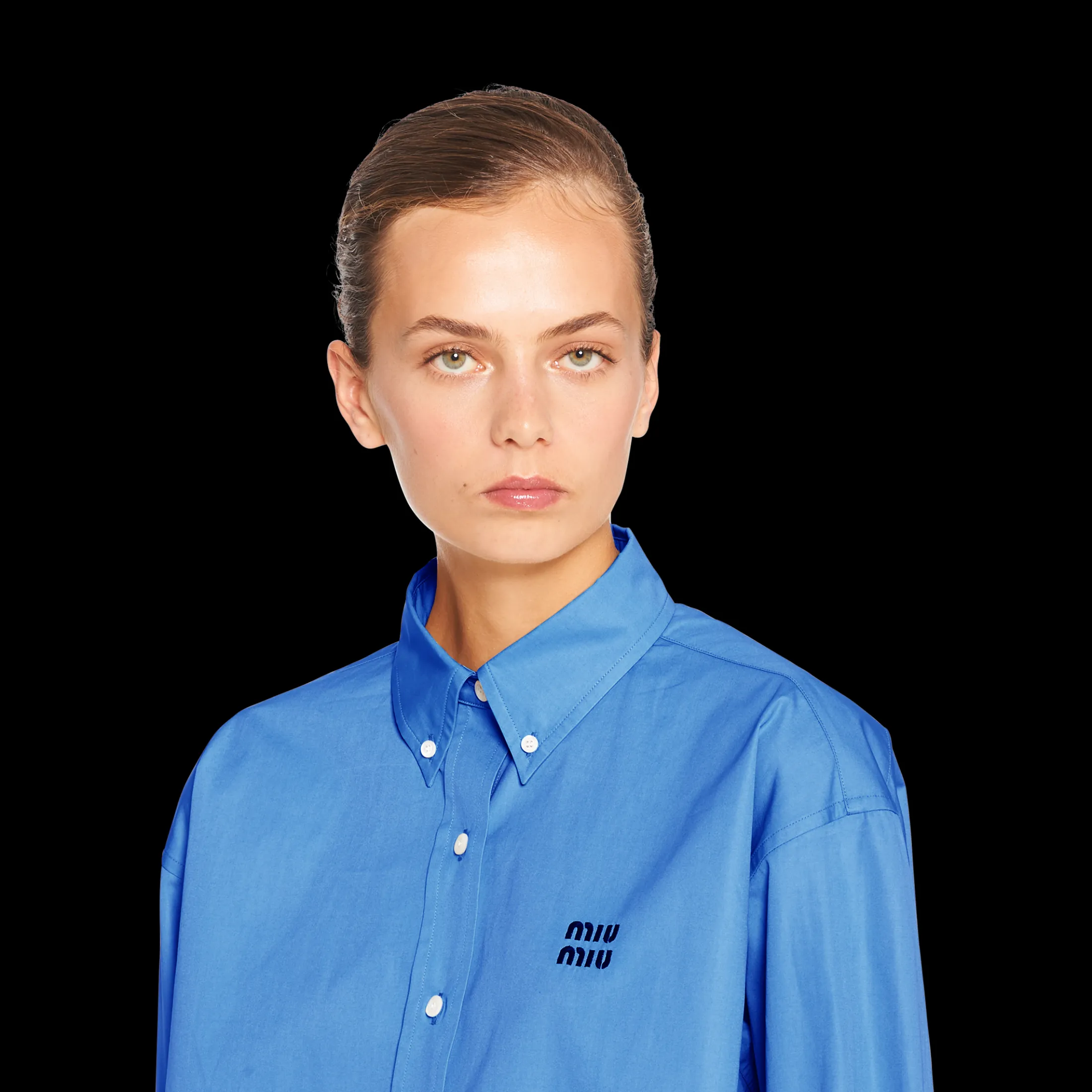 Periwinkle Blue Cropped Poplin Shirt | Miu Miu