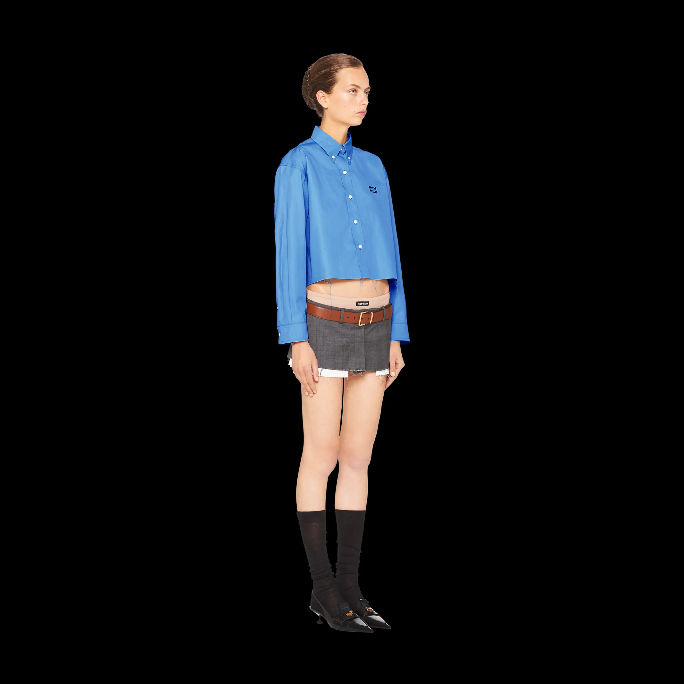 Periwinkle Blue Cropped Poplin Shirt | Miu Miu