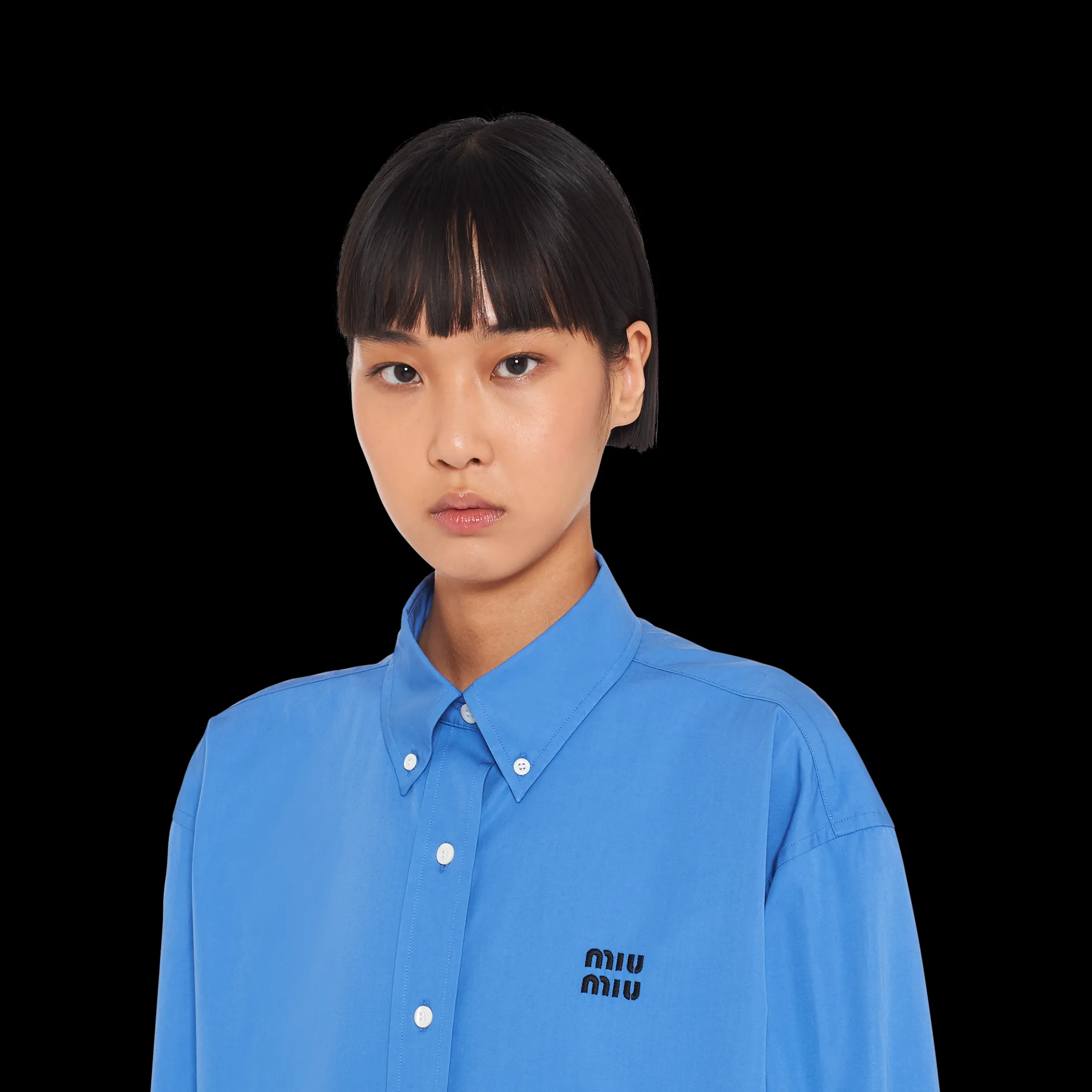 Periwinkle Blue Oversized Poplin Shirt | Miu Miu