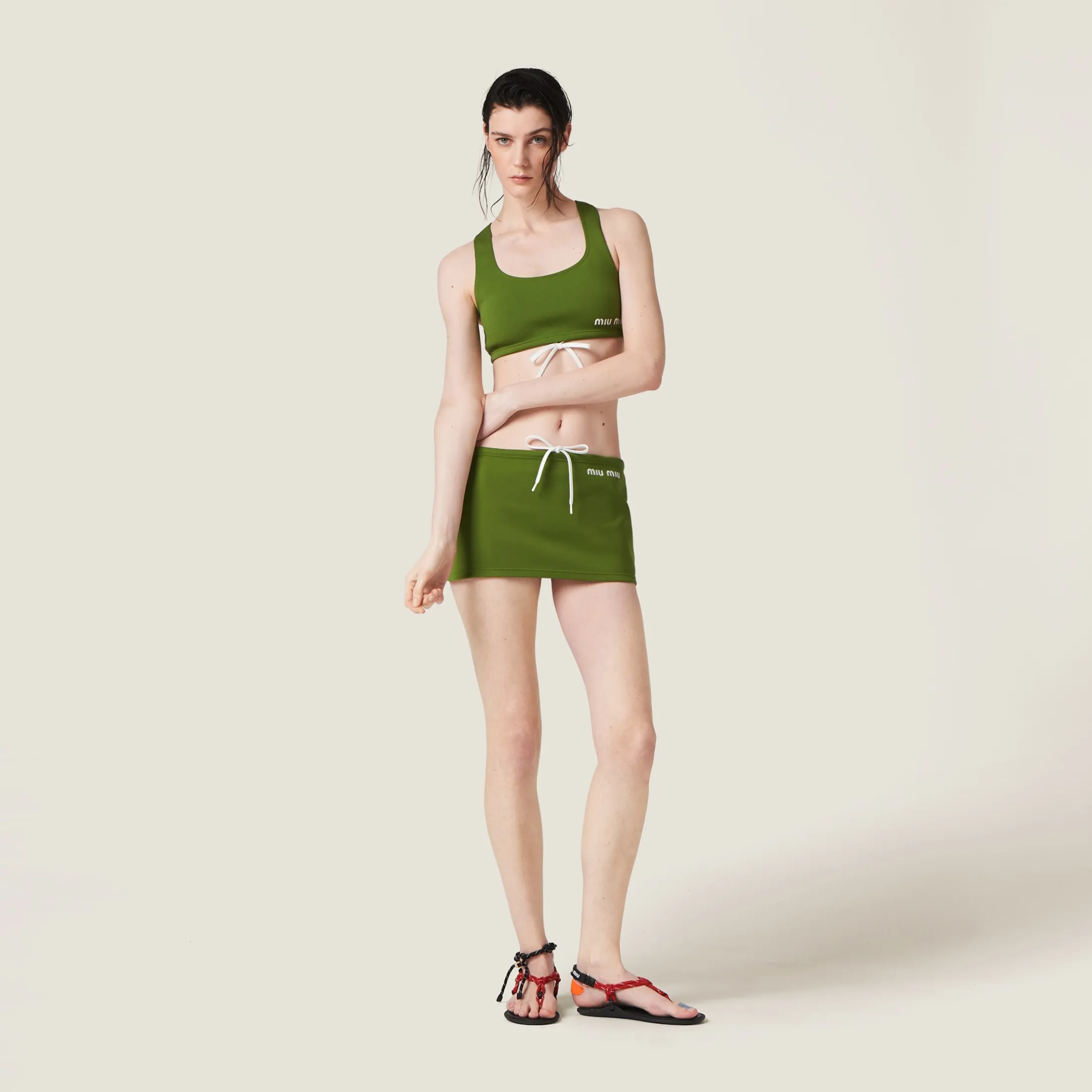 Pistachio Green Nylon Miniskirt | Miu Miu
