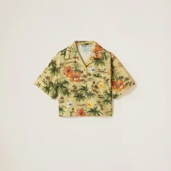 Pistachio Green Printed Silk Shirt | Miu Miu